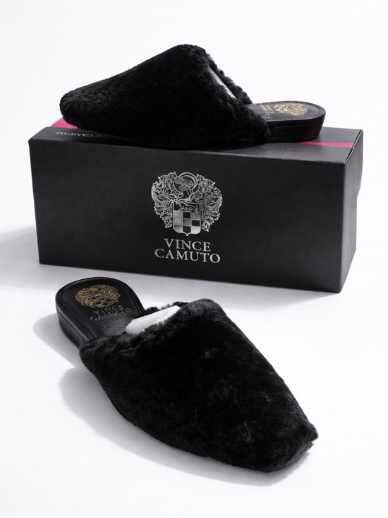 Vince Camuto Shoes - Vince Camuto Black Plush Backless Slippers